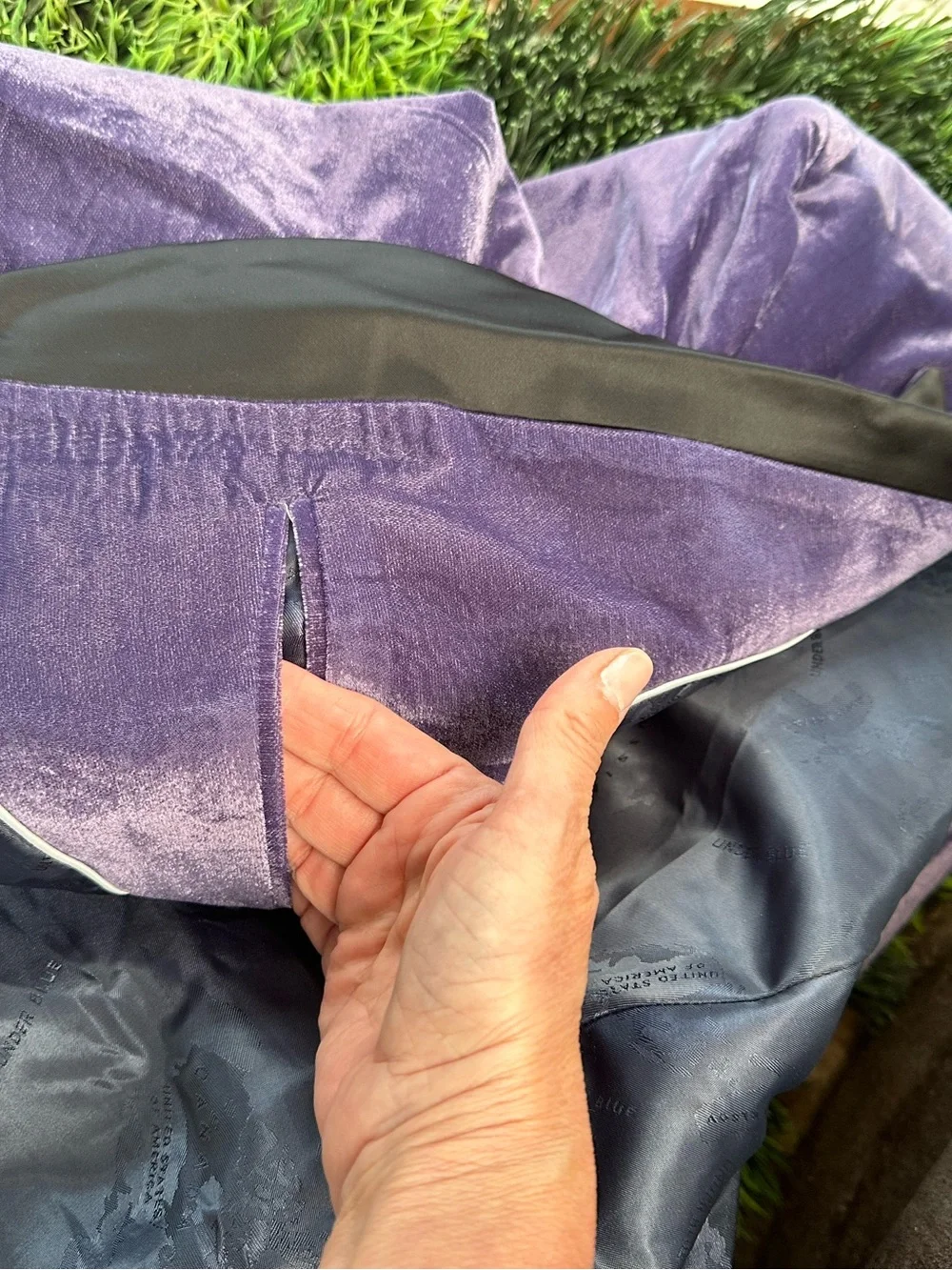 BNWT French Crown Men's Purple Velvet Tuxedo Black Satin jacket 38 pants 32